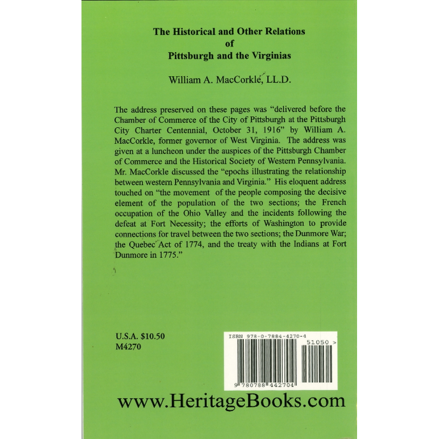 The Historical and Other Relations of Pittsburgh and the Virginias back cover