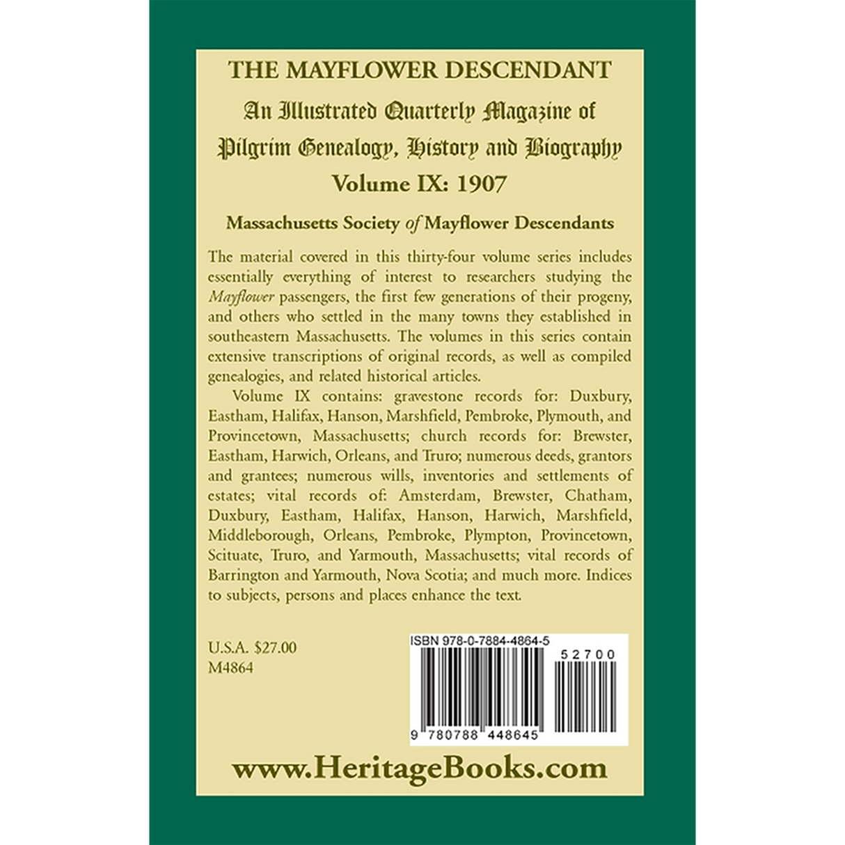 The Mayflower Descendant, Volume 9, 1907 [paper] back cover