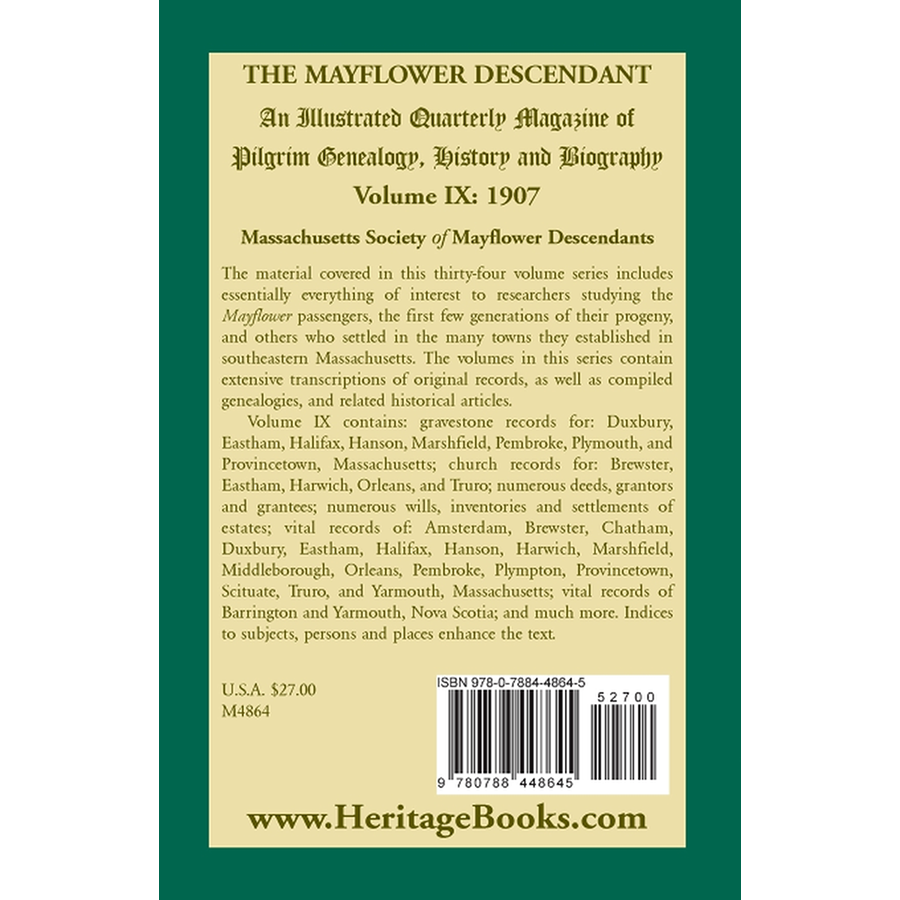 The Mayflower Descendant, Volume 9, 1907 [paper] back cover