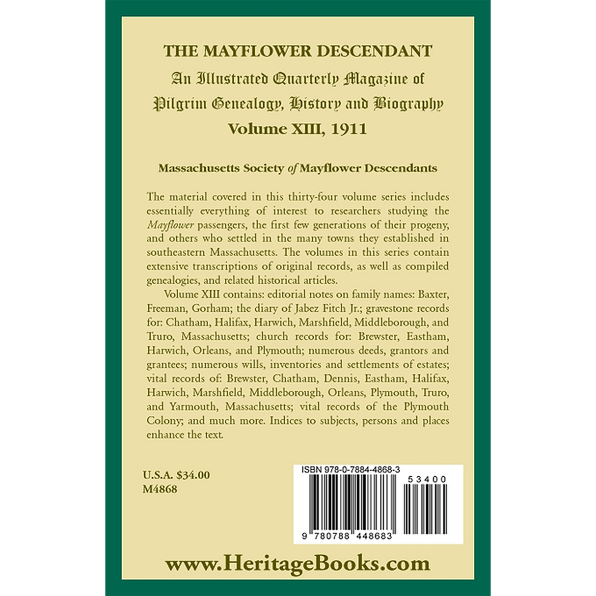 The Mayflower Descendant, Volume 13, 1911 back cover