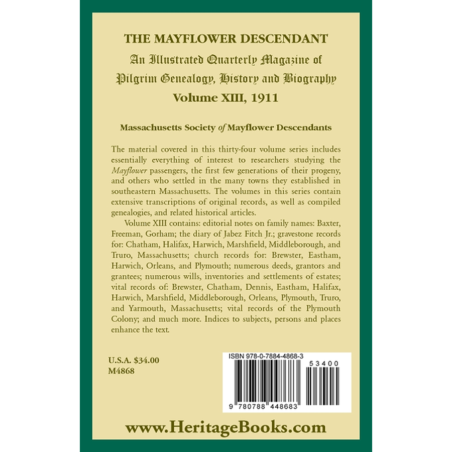 The Mayflower Descendant, Volume 13, 1911 back cover