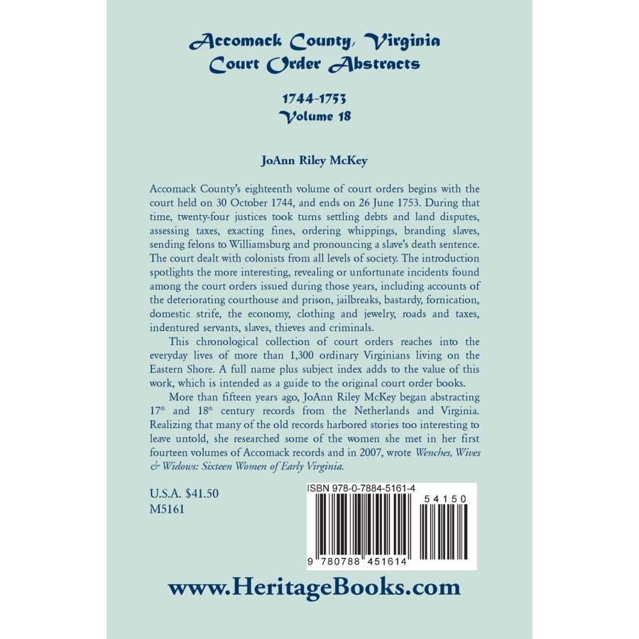 Accomack County, Virginia Court Order Abstracts, Volume 18: 1744-1753 back cover