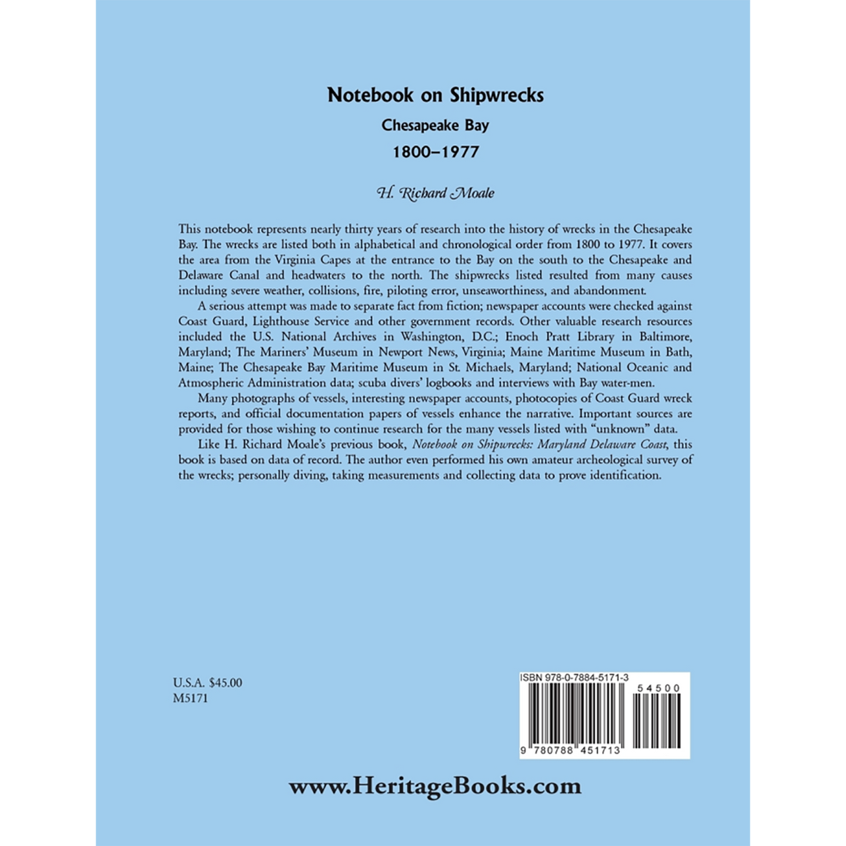 Notebook on Shipwrecks, Chesapeake Bay, 1800-1977 back cover