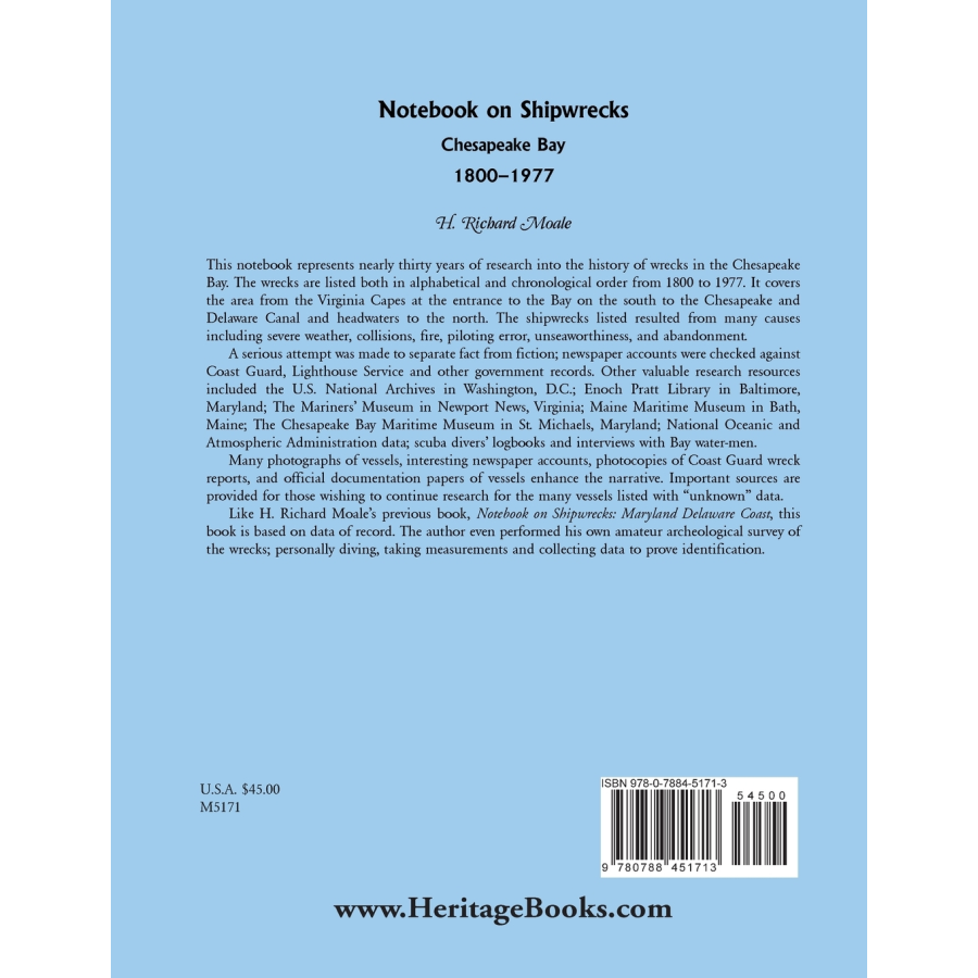 Notebook on Shipwrecks, Chesapeake Bay, 1800-1977 back cover
