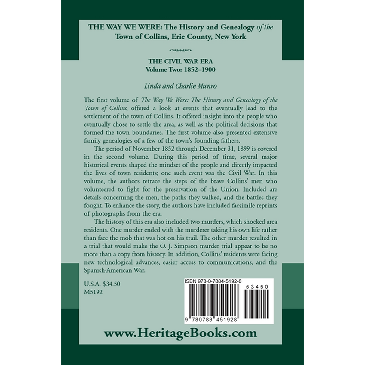 The Way We Were, The History and Genealogy of the Town of Collins: The Civil War Era Volume Two, 1852-1900 back cover