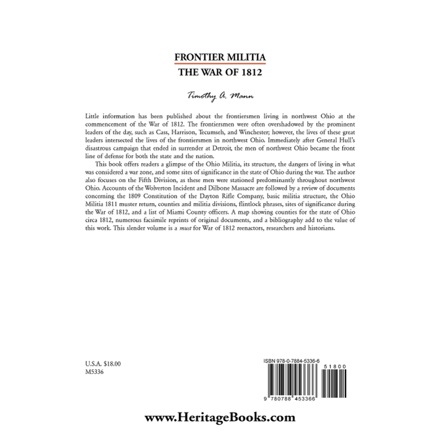 back cover of Frontier Militia: The War of 1812