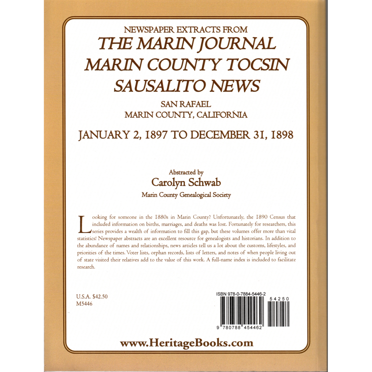 Newspaper Extracts from The Marin Journal, Marin County Tocsin, Sausalito News, San Rafael, Marin County, California, Jan. 2, 1897 to Dec. 31, 1898 back cover