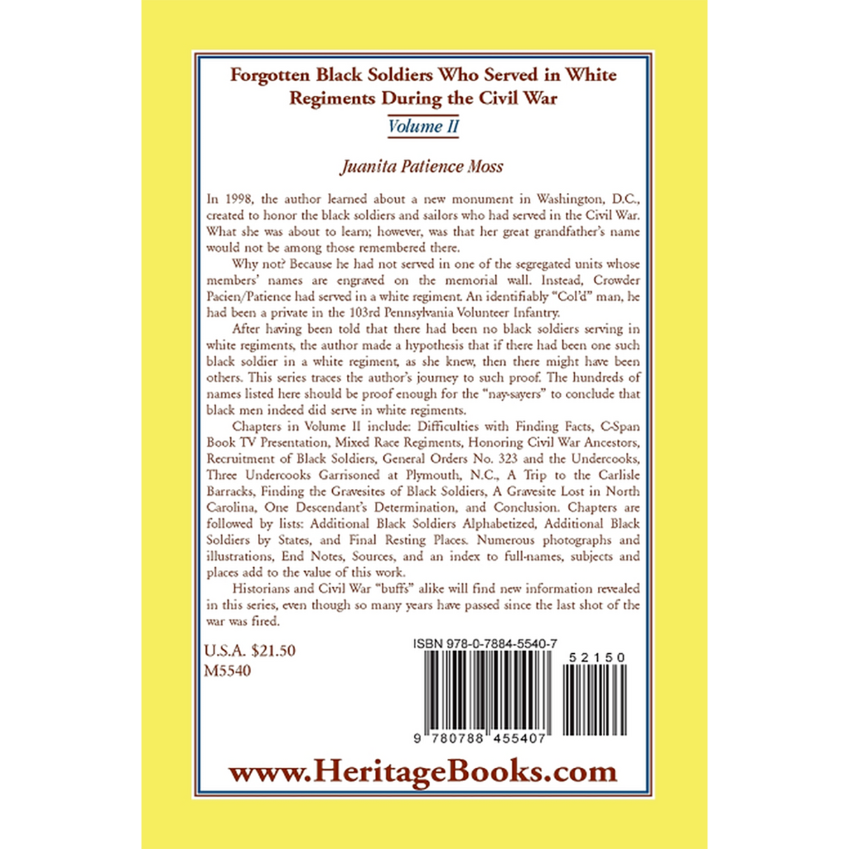 Forgotten Black Soldiers Who Served in White Regiments During The Civil War: Volume II back cover