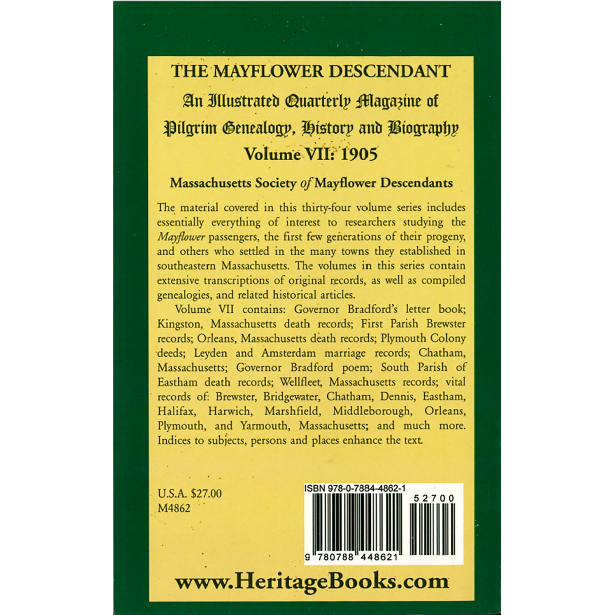 The Mayflower Descendant, Volume 7, 1905 back cover