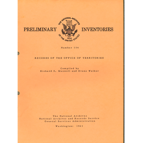 Preliminary Inventory No. 154, Records of the Office of Territories, Record Group 126
