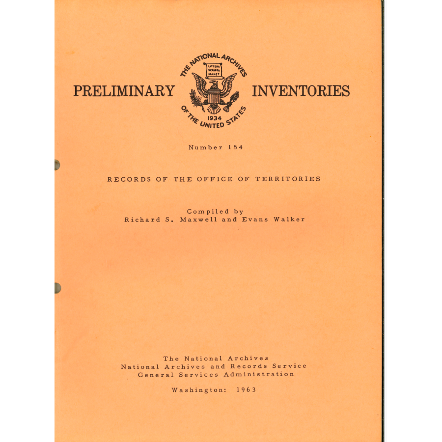Preliminary Inventory No. 154, Records of the Office of Territories, Record Group 126