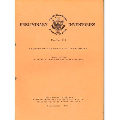 Preliminary Inventory No. 154, Records of the Office of Territories, Record Group 126