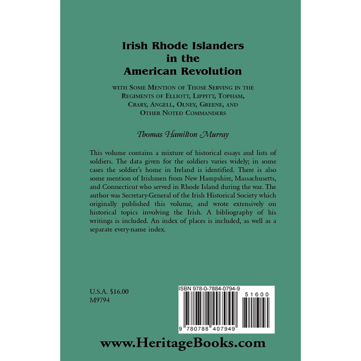 Irish Rhode Islanders in the American Revolution back cover