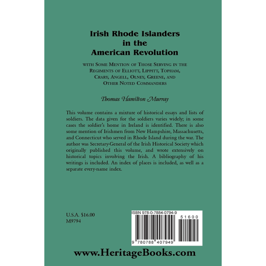 back cover of Irish Rhode Islanders in the American Revolution