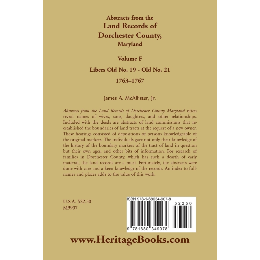 Abstracts from the Land Records of Dorchester County, Maryland, Volume F: 1763-1767 back cover