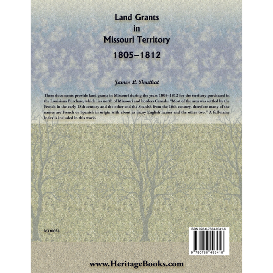 back cover of Land Grants in Missouri Territory, 1805-1812