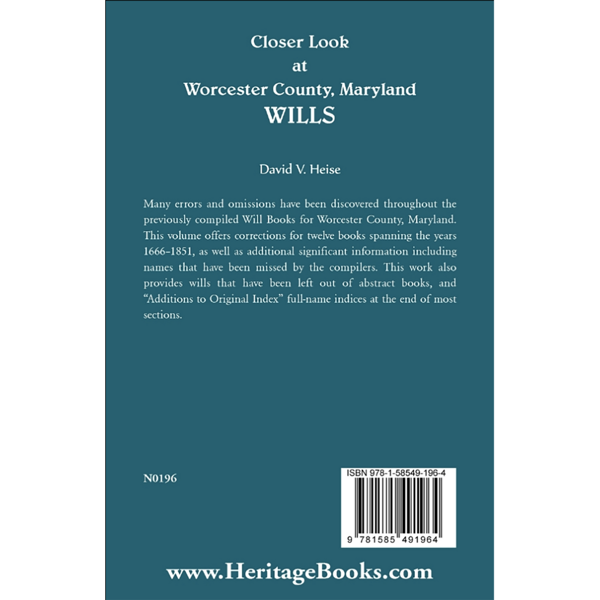 Closer Look At Worcester County, Maryland Wills back cover