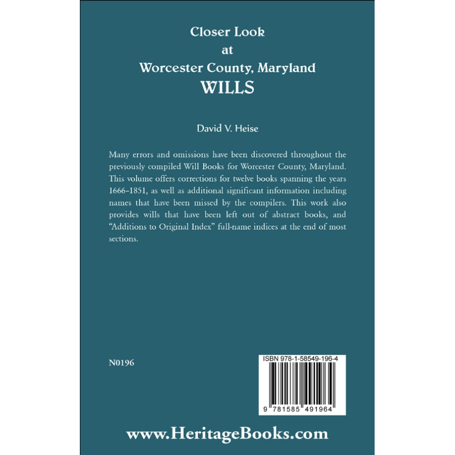 Closer Look At Worcester County, Maryland Wills back cover