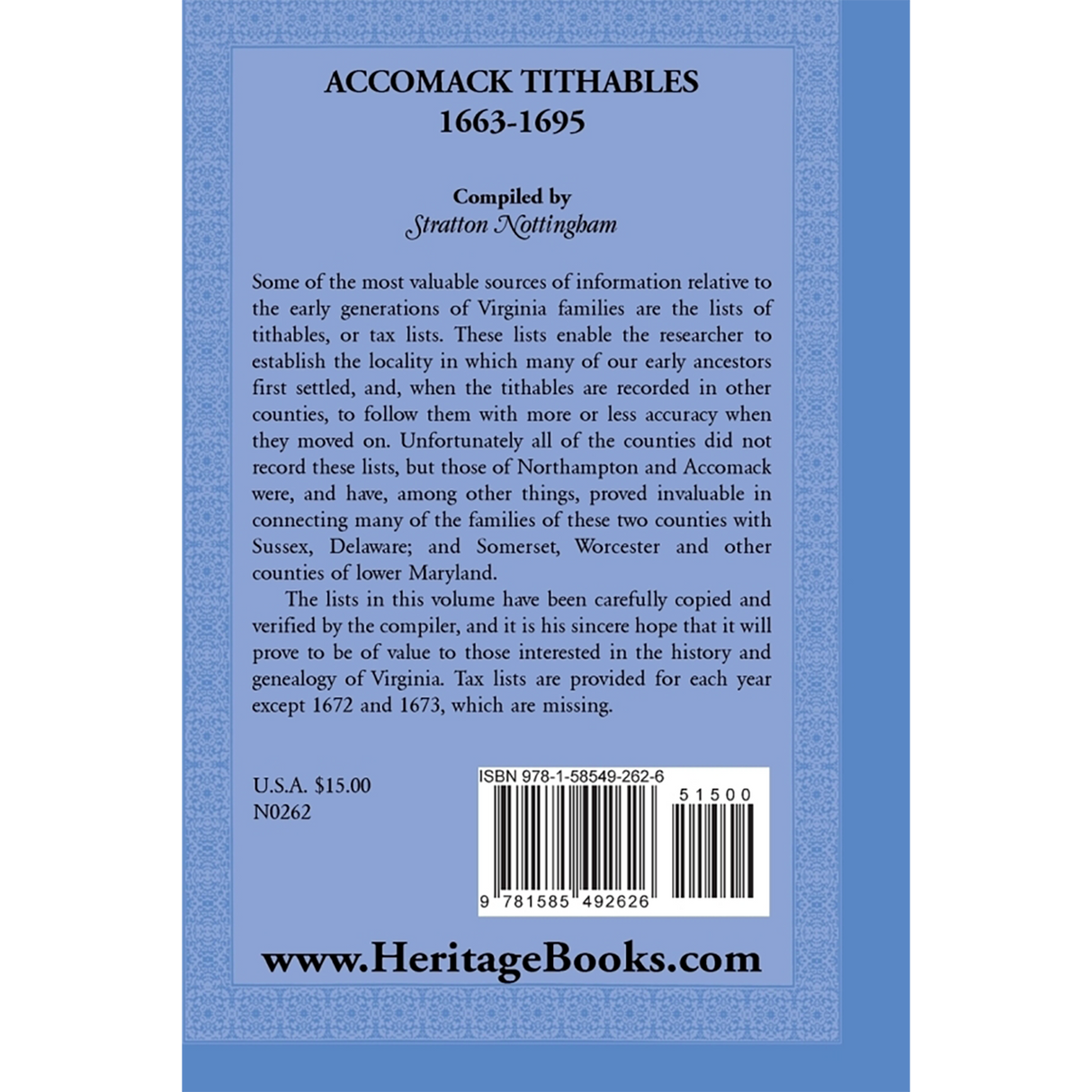 Accomack [County, Virginia] Tithables, 1663-1695 back cover