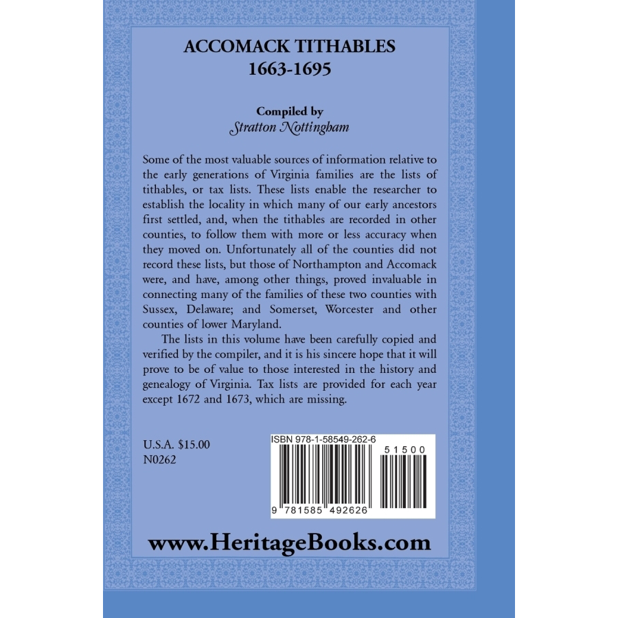 Accomack [County, Virginia] Tithables, 1663-1695 back cover