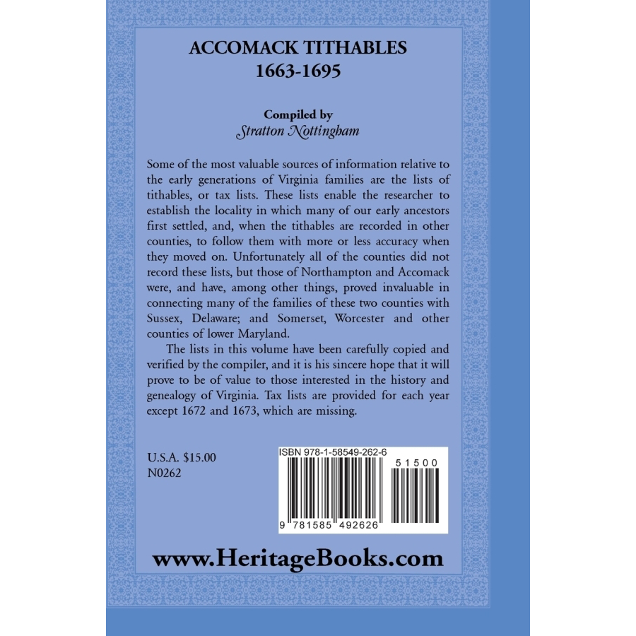back cover of Accomack [County, Virginia] Tithables, 1663-1695