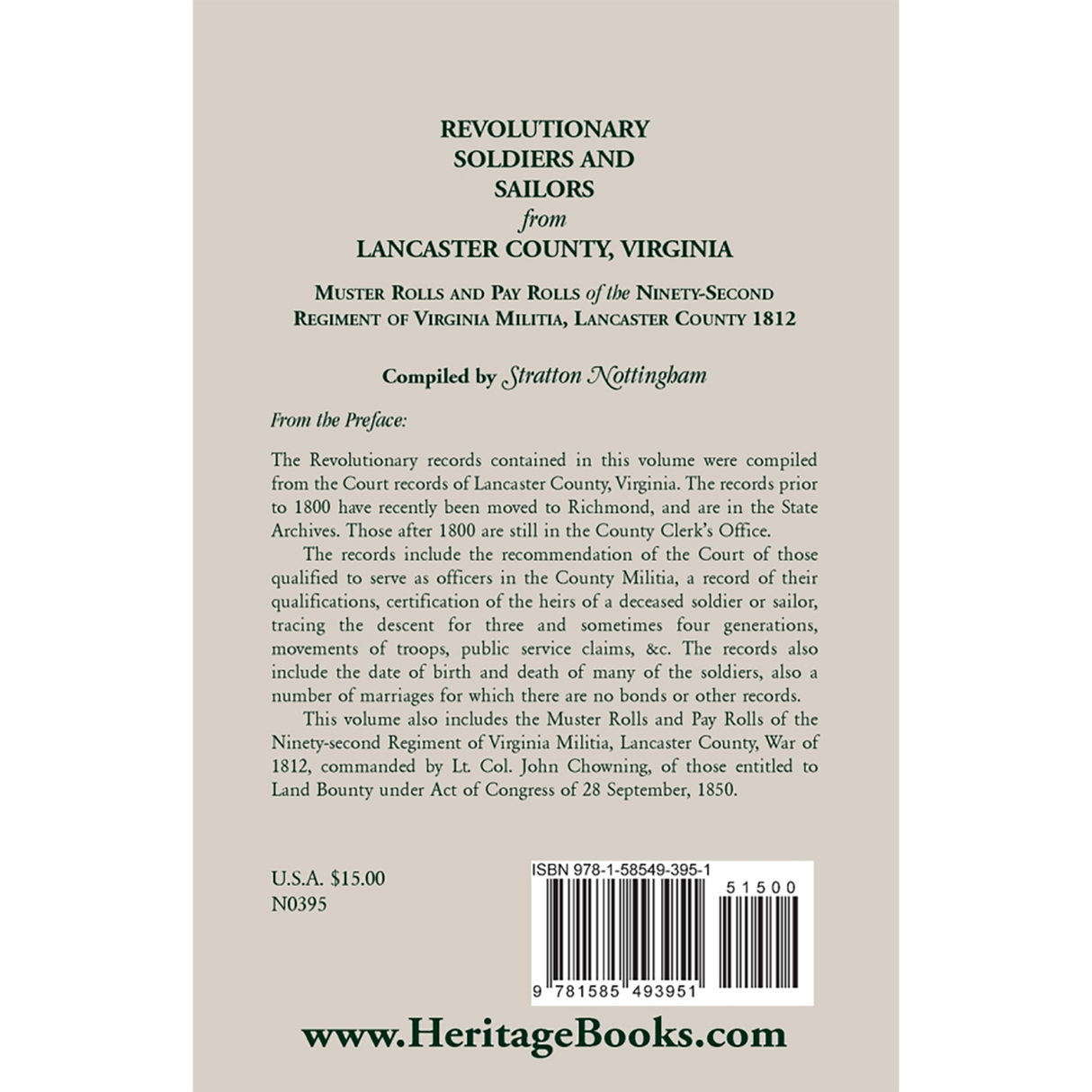 Revolutionary Soldiers and Sailors from Lancaster County, Virginia back cover