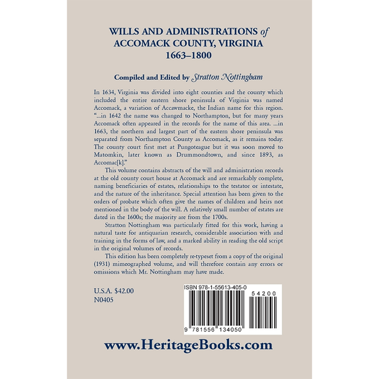 Wills and Administrations of Accomack, 1663-1800 back cover