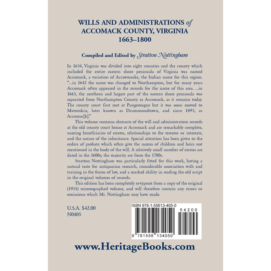 back cover of Wills and Administrations of Accomack, 1663-1800