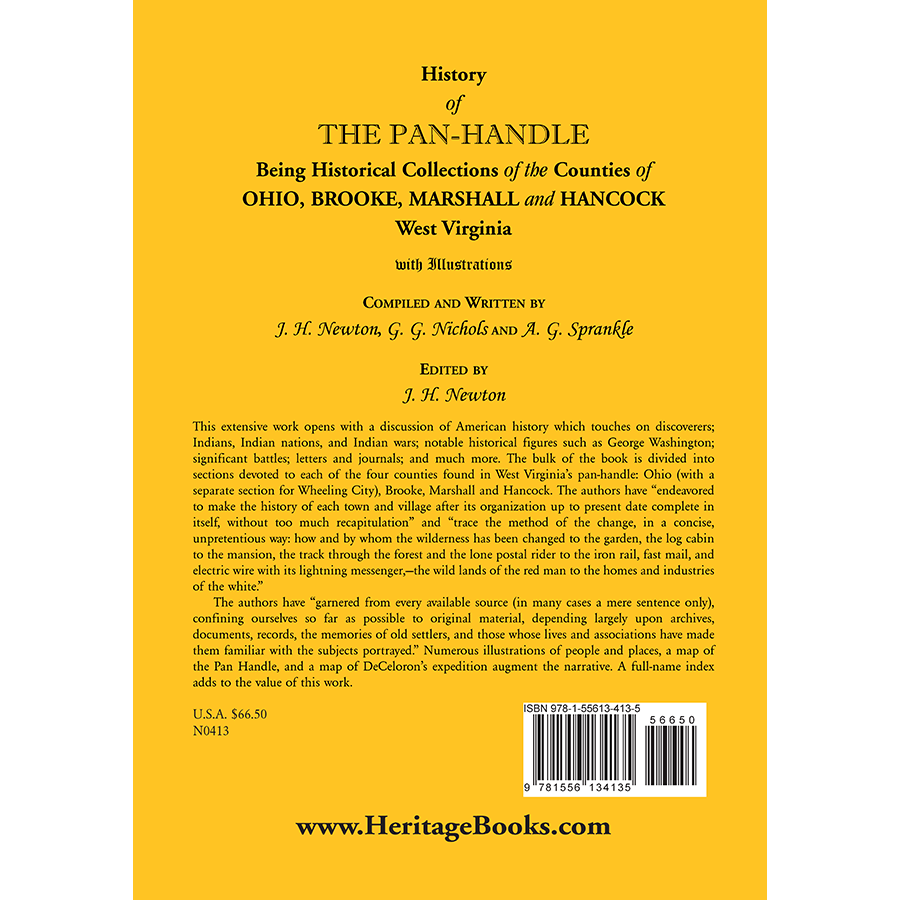 History of the Pan-Handle; Being Historical Collections of the Counties of Ohio, Brooke, Marshall and Hancock, West Virginia back cover