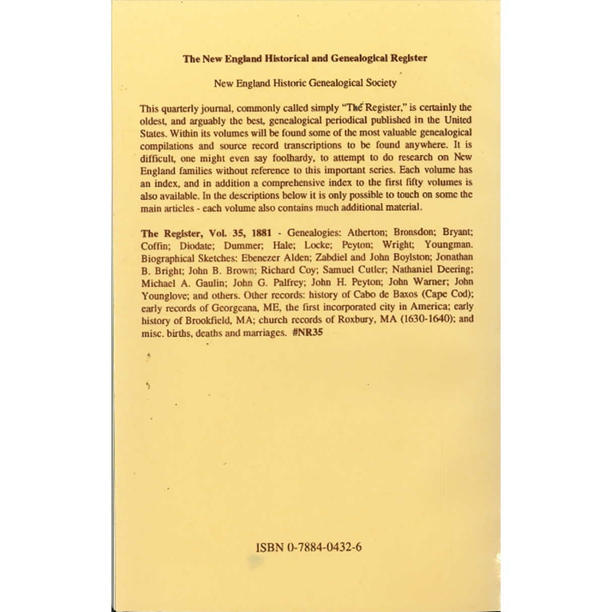 The New England Historical and Genealogical Register, Volume 35, 1881 back cover