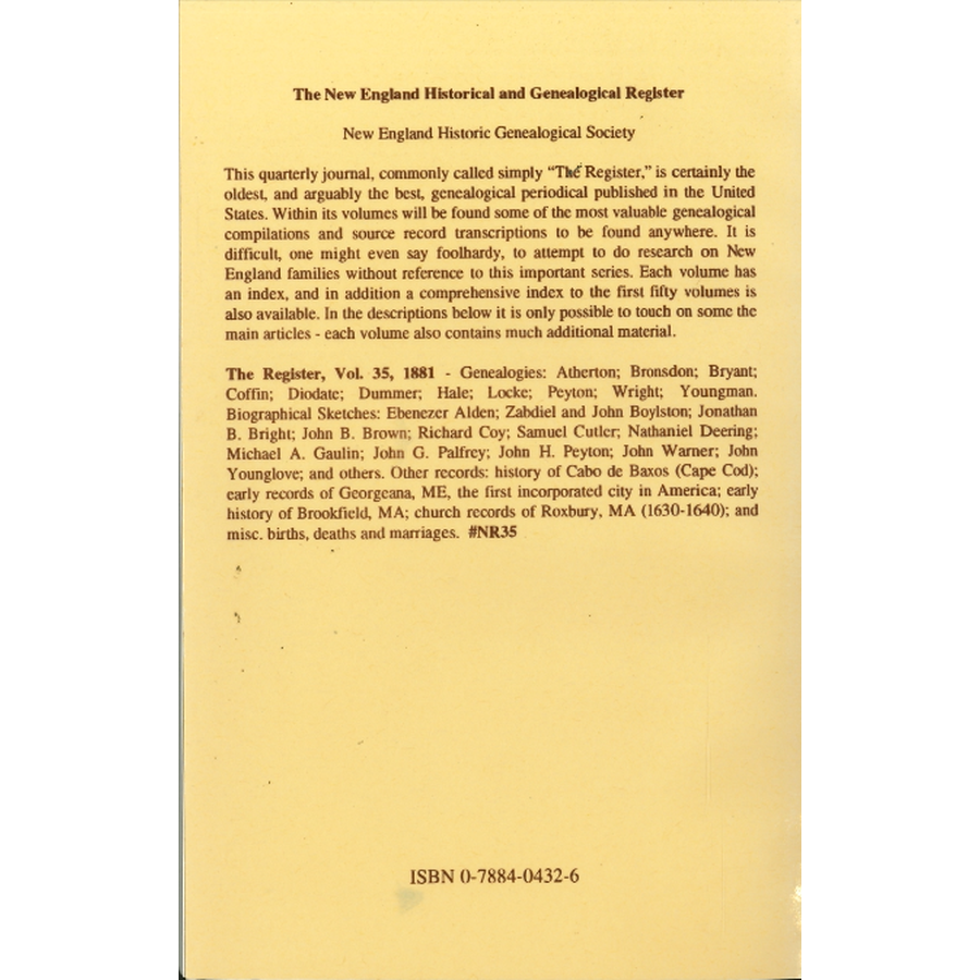 The New England Historical and Genealogical Register, Volume 35, 1881 back cover