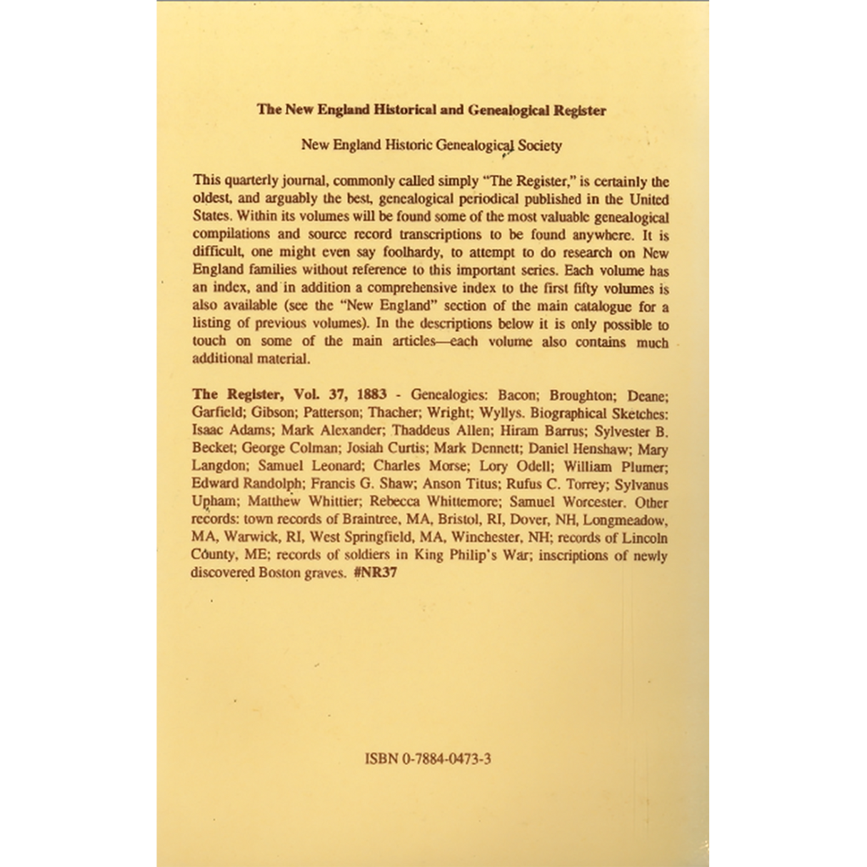 The New England Historical and Genealogical Register, Volume 37, 1883 back cover