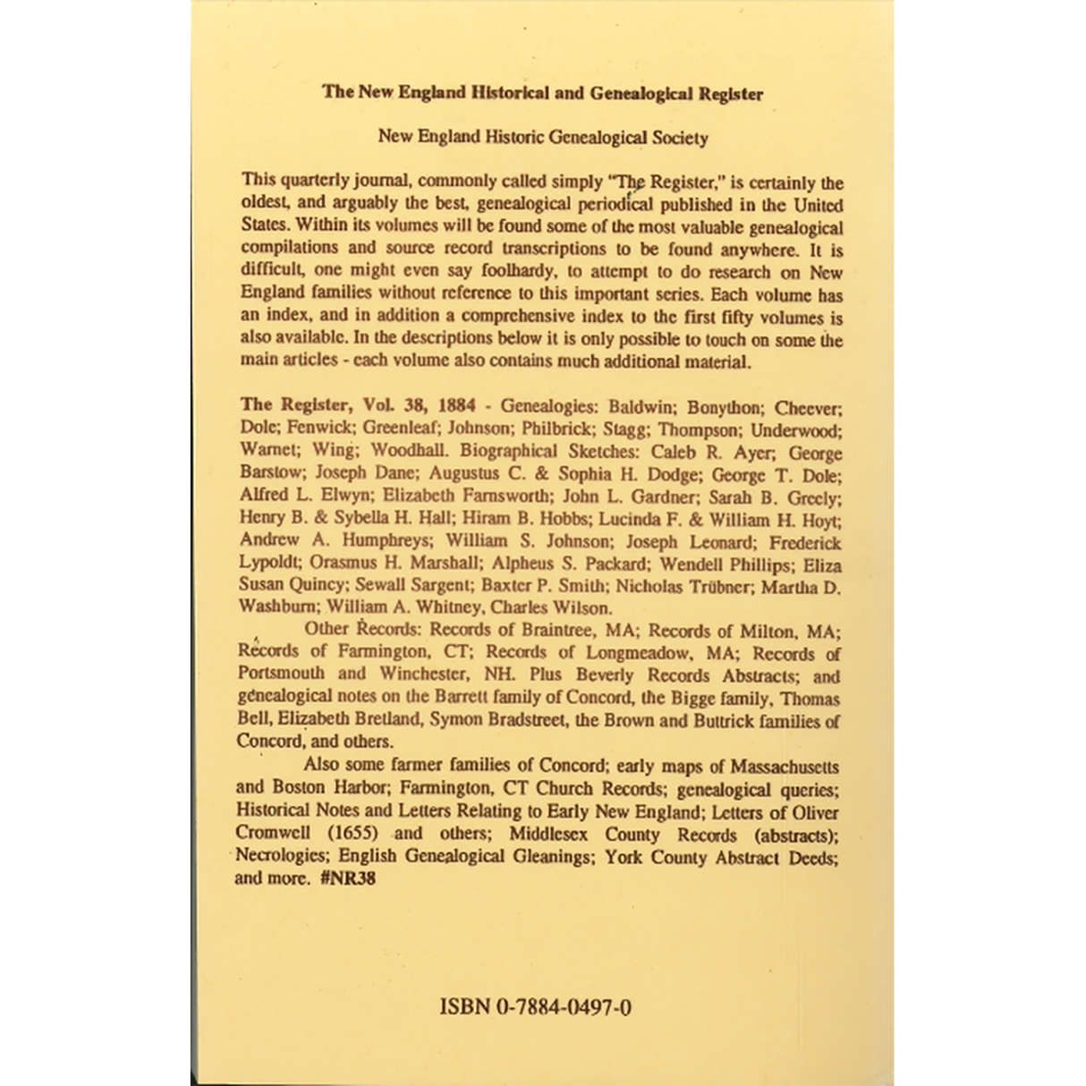 The New England Historical and Genealogical Register, Volume 38, 1884 back cover