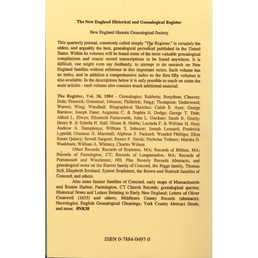 The New England Historical and Genealogical Register, Volume 38, 1884 back cover