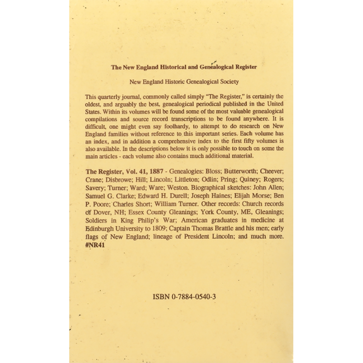 The New England Historical and Genealogical Register, Volume 41, 1887 back cover