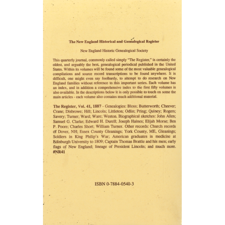 The New England Historical and Genealogical Register, Volume 41, 1887 back cover