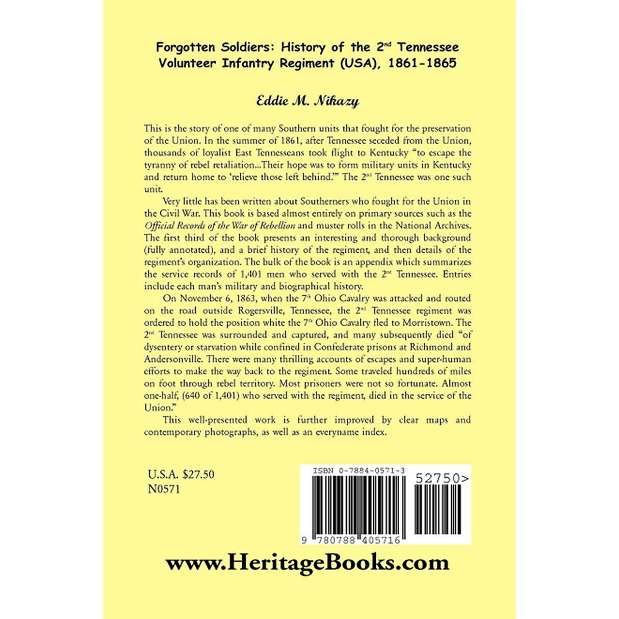 Forgotten Soldiers: History of the 2nd Tennessee Volunteer Infantry Regiment (USA) 1861-1865 back cover