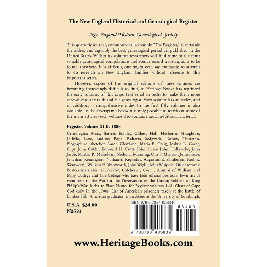 The New England Historical and Genealogical Register, Volume 42, 1888 back cover