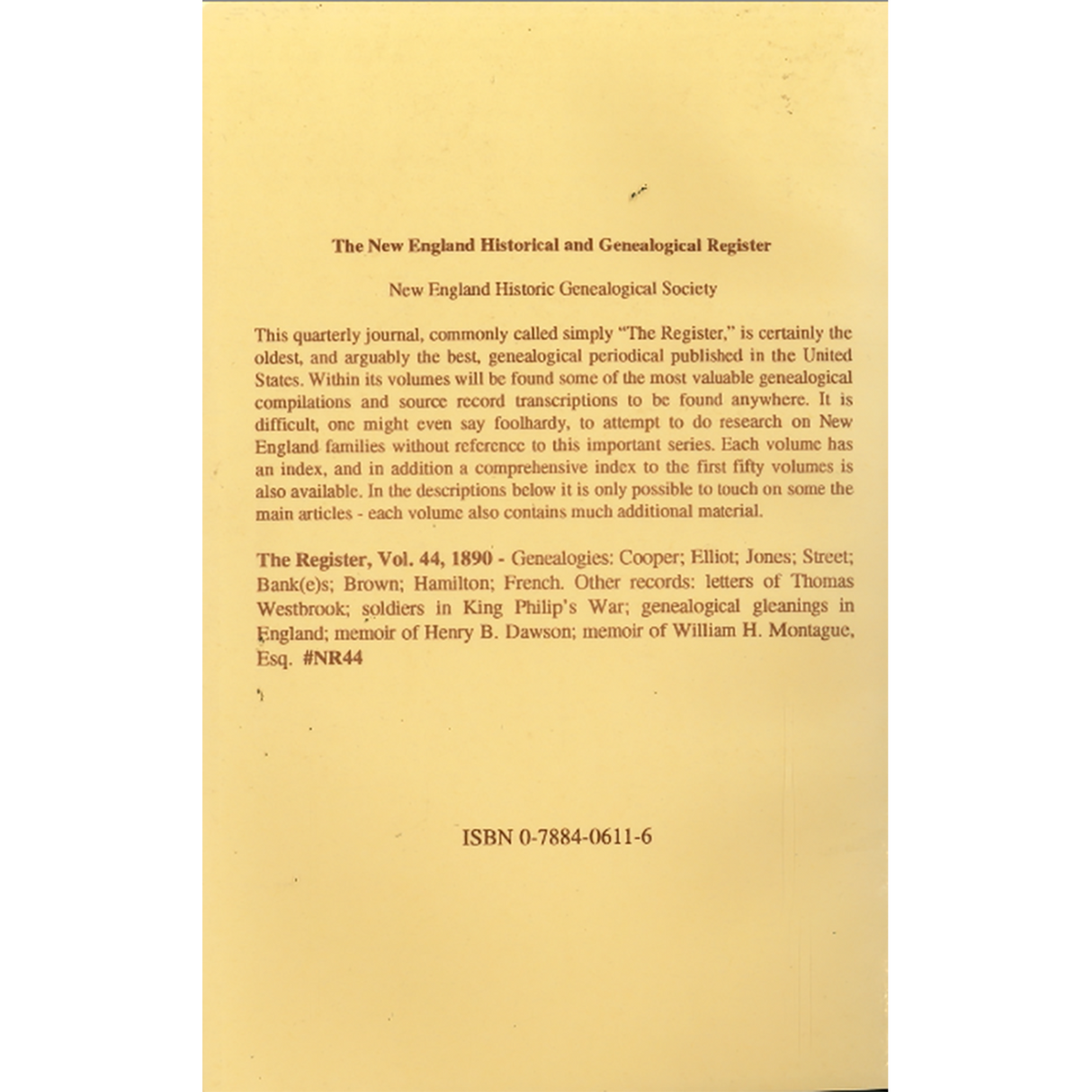 The New England Historical and Genealogical Register, Volume 44, 1890 back cover