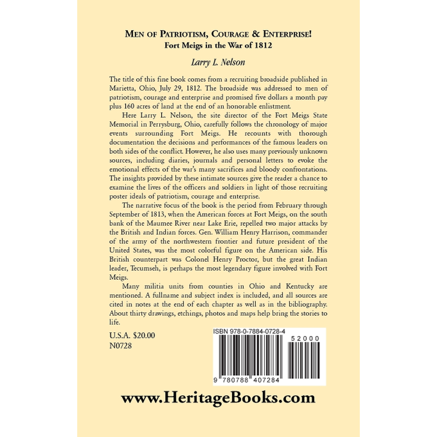 back cover of Men of Patriotism, Courage and Enterprise! Fort Meigs in the War of 1812