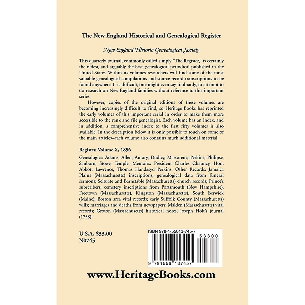 The New England Historical and Genealogical Register, Volume 10, 1856 back cover