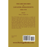 The Early Records of Lancaster, Massachusetts, 1643-1725 back cover