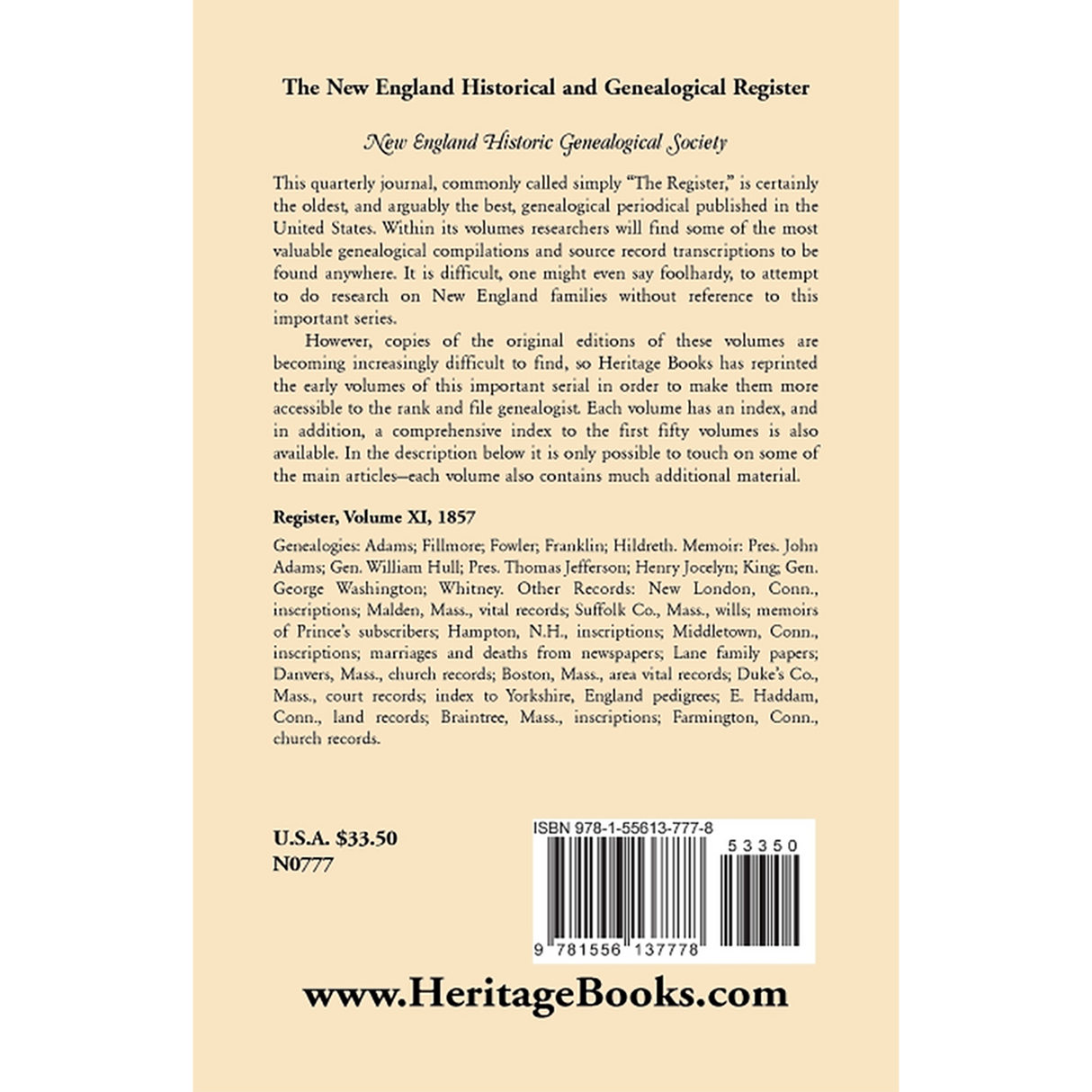 The New England Historical and Genealogical Register, Volume 11, 1857 back cover