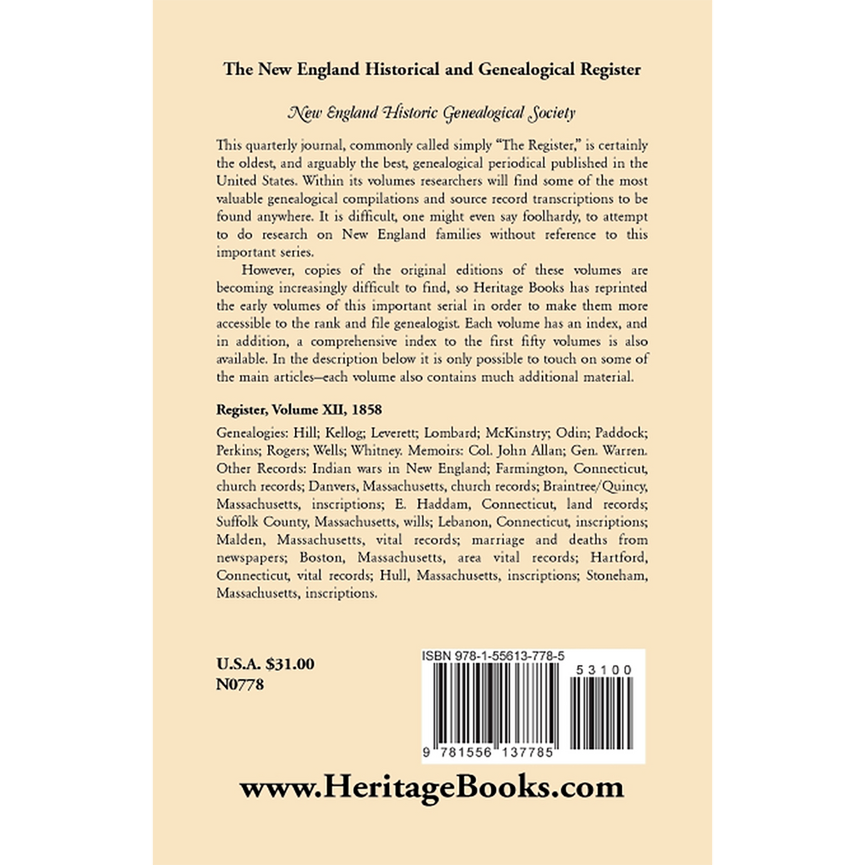 The New England Historical and Genealogical Register, Volume 12, 1858 back cover