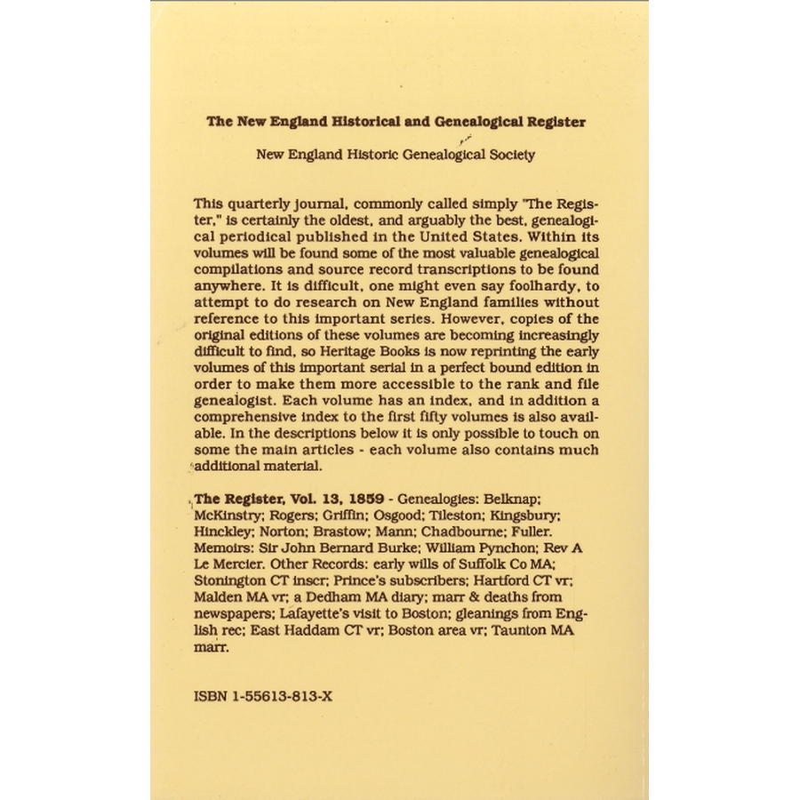 The New England Historical and Genealogical Register, Volume 13, 1859 back cover