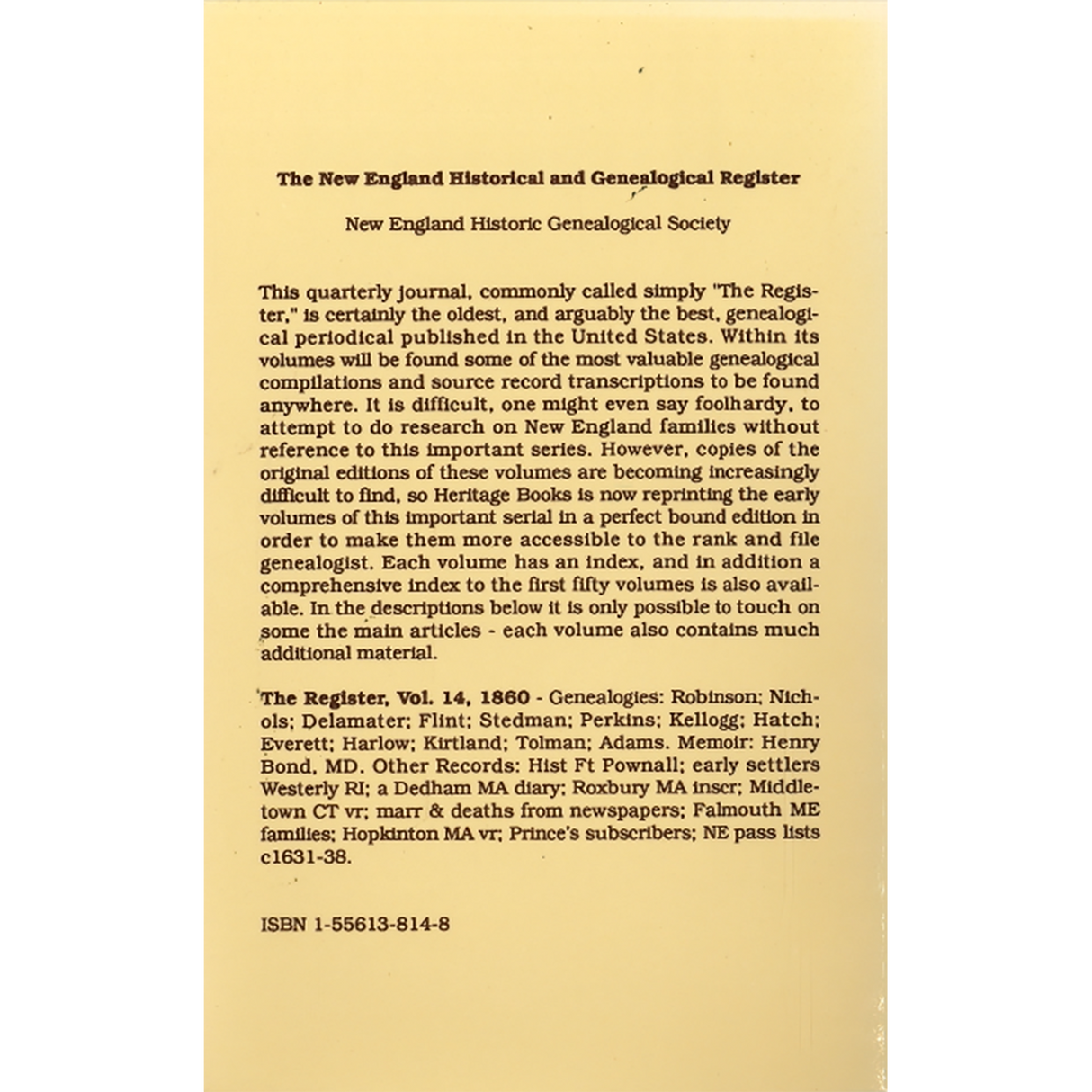 The New England Historical and Genealogical Register, Volume 14, 1860 back cover