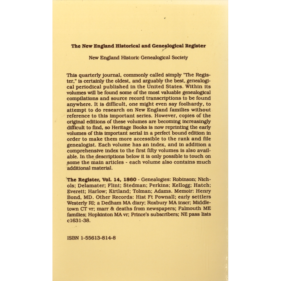 The New England Historical and Genealogical Register, Volume 14, 1860 back cover