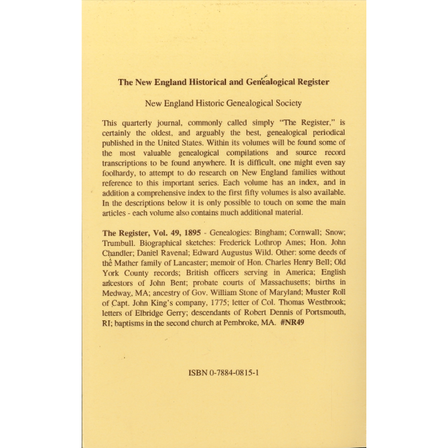 The New England Historical and Genealogical Register, Volume 49, 1895 back cover