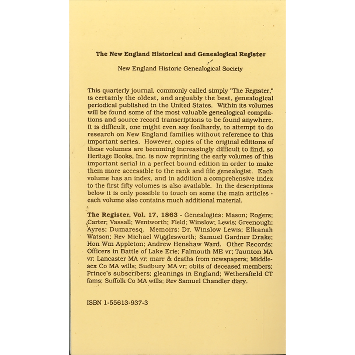 The New England Historical and Genealogical Register, Volume 17, 1863 back cover