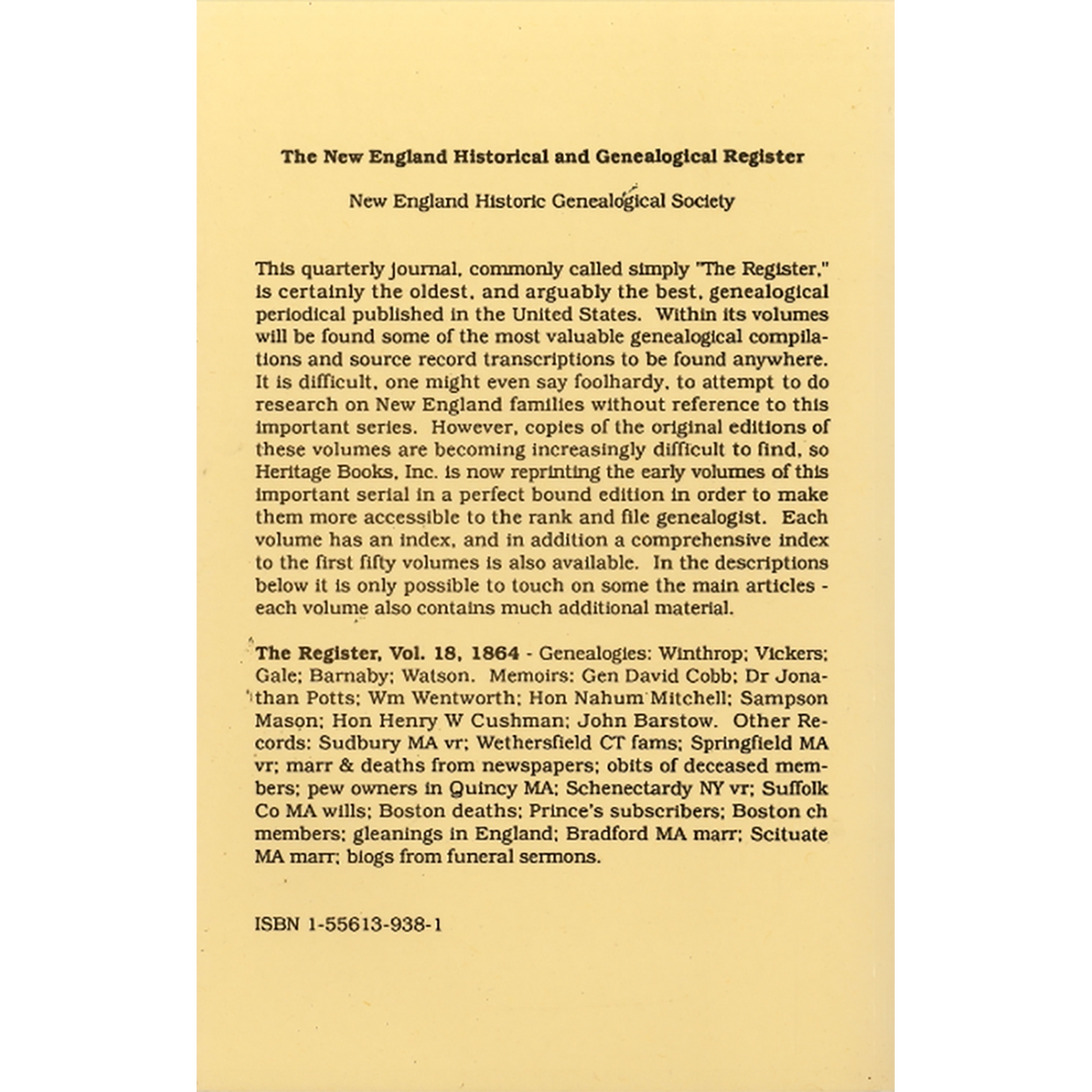 The New England Historical and Genealogical Register, Volume 18, 1864 back cover